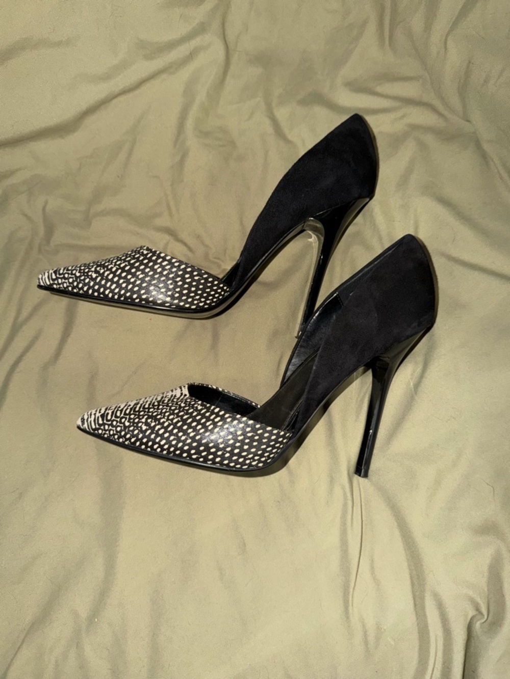 Steve Madden Varcityy Black and White Snakeskin Pointed-Toe Dress Pumps Heels - Picture 2 of 6